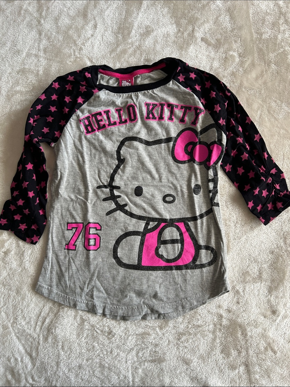 Hello Kitty Grey & Hot Pink Star Raglan Long Sleeve Tee Size Medium 8/10
